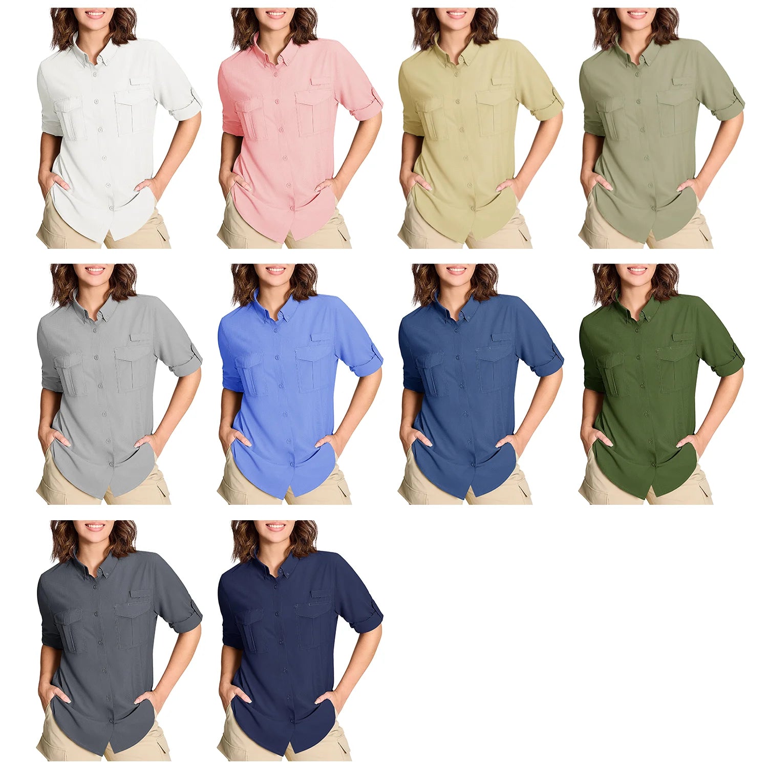 TACVASEN Women's UPF 50+ Fishing Shirts UV Block Quick Dry Long Sleeve Cargo Shirts Breathable Mesh Outdoor Trekking Hiking Shirt