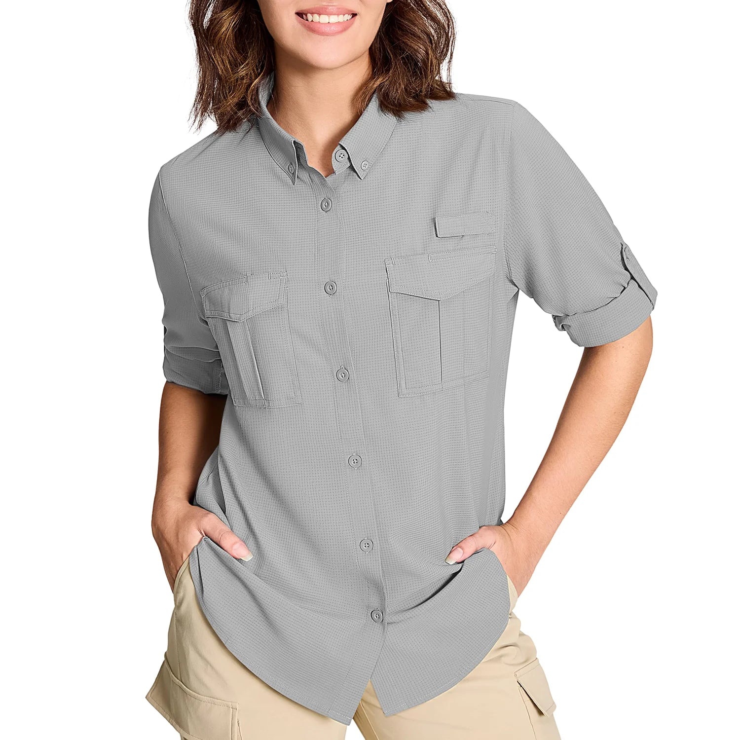 TACVASEN Women's UPF 50+ Fishing Shirts UV Block Quick Dry Long Sleeve Cargo Shirts Breathable Mesh Outdoor Trekking Hiking Shirt
