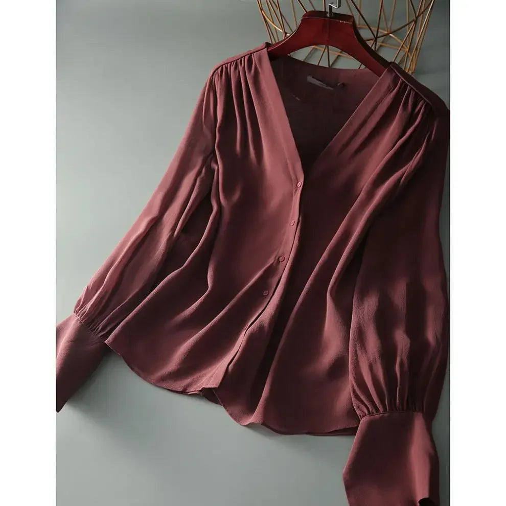 Long Sleeve Women's Shirt Spring Autumn New French Collar Design Loose Chiffon Top Elegant Fashionable Chinese Brand