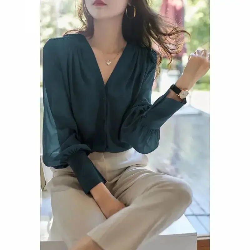 Long Sleeve Women's Shirt Spring Autumn New French Collar Design Loose Chiffon Top Elegant Fashionable Chinese Brand