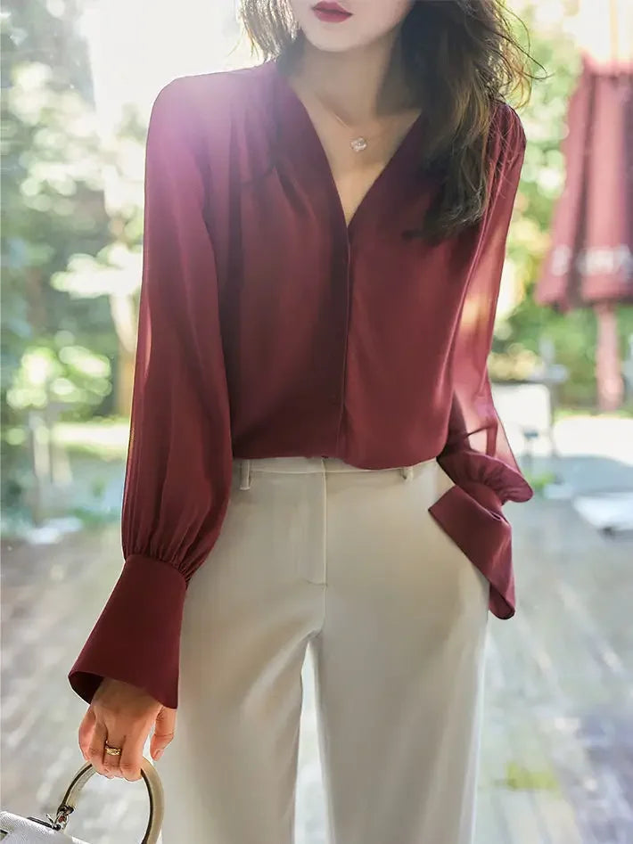 Long Sleeve Women's Shirt Spring Autumn New French Collar Design Loose Chiffon Top Elegant Fashionable Chinese Brand