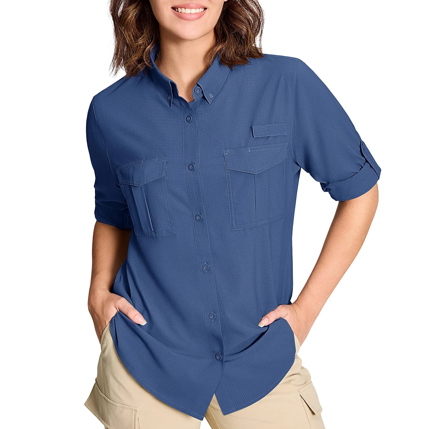 TACVASEN Women's UPF 50+ Fishing Shirts UV Block Quick Dry Long Sleeve Cargo Shirts Breathable Mesh Outdoor Trekking Hiking Shirt