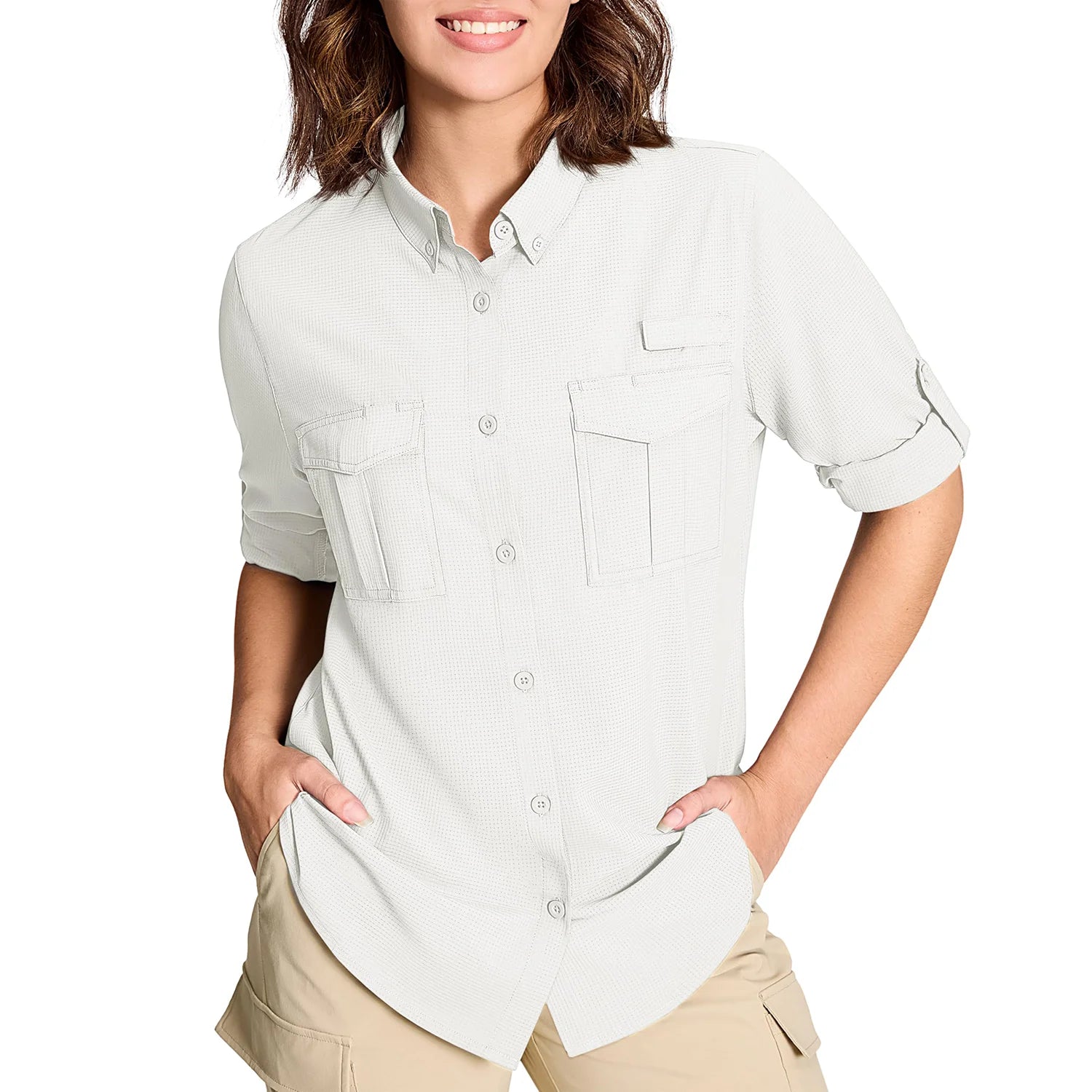 TACVASEN Women's UPF 50+ Fishing Shirts UV Block Quick Dry Long Sleeve Cargo Shirts Breathable Mesh Outdoor Trekking Hiking Shirt