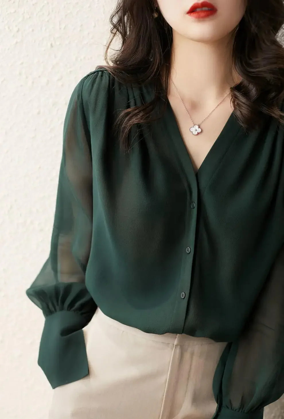 Long Sleeve Women's Shirt Spring Autumn New French Collar Design Loose Chiffon Top Elegant Fashionable Chinese Brand