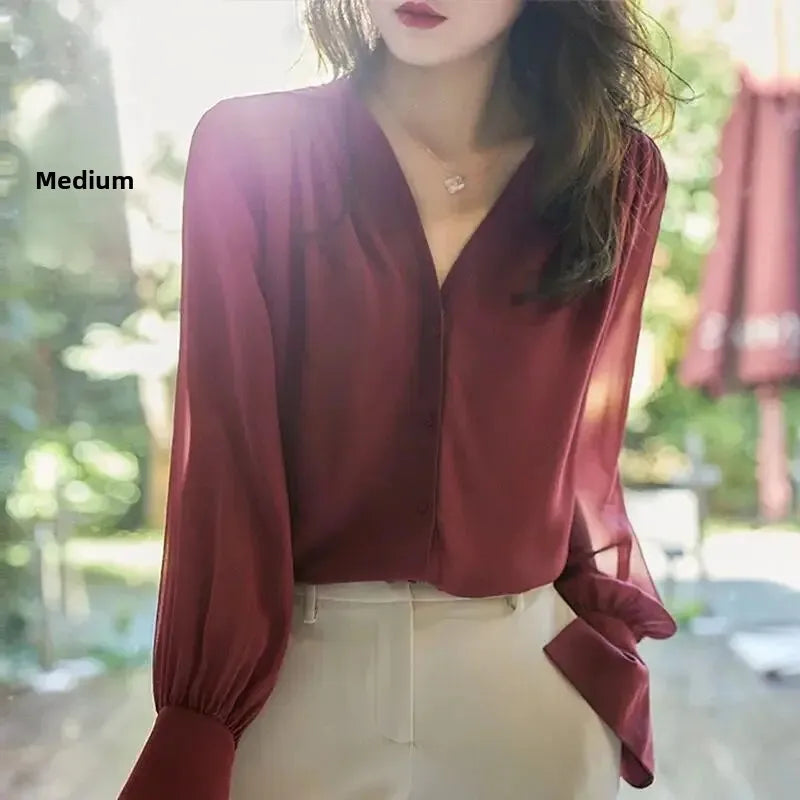 Long Sleeve Women's Shirt Spring Autumn New French Collar Design Loose Chiffon Top Elegant Fashionable Chinese Brand
