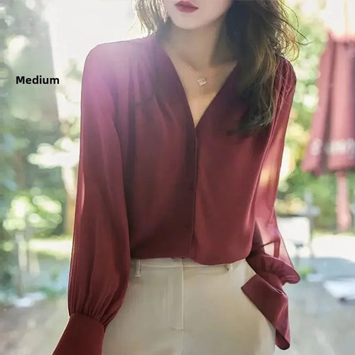 Long Sleeve Women's Shirt Spring Autumn New French Collar Design Loose Chiffon Top Elegant Fashionable Chinese Brand